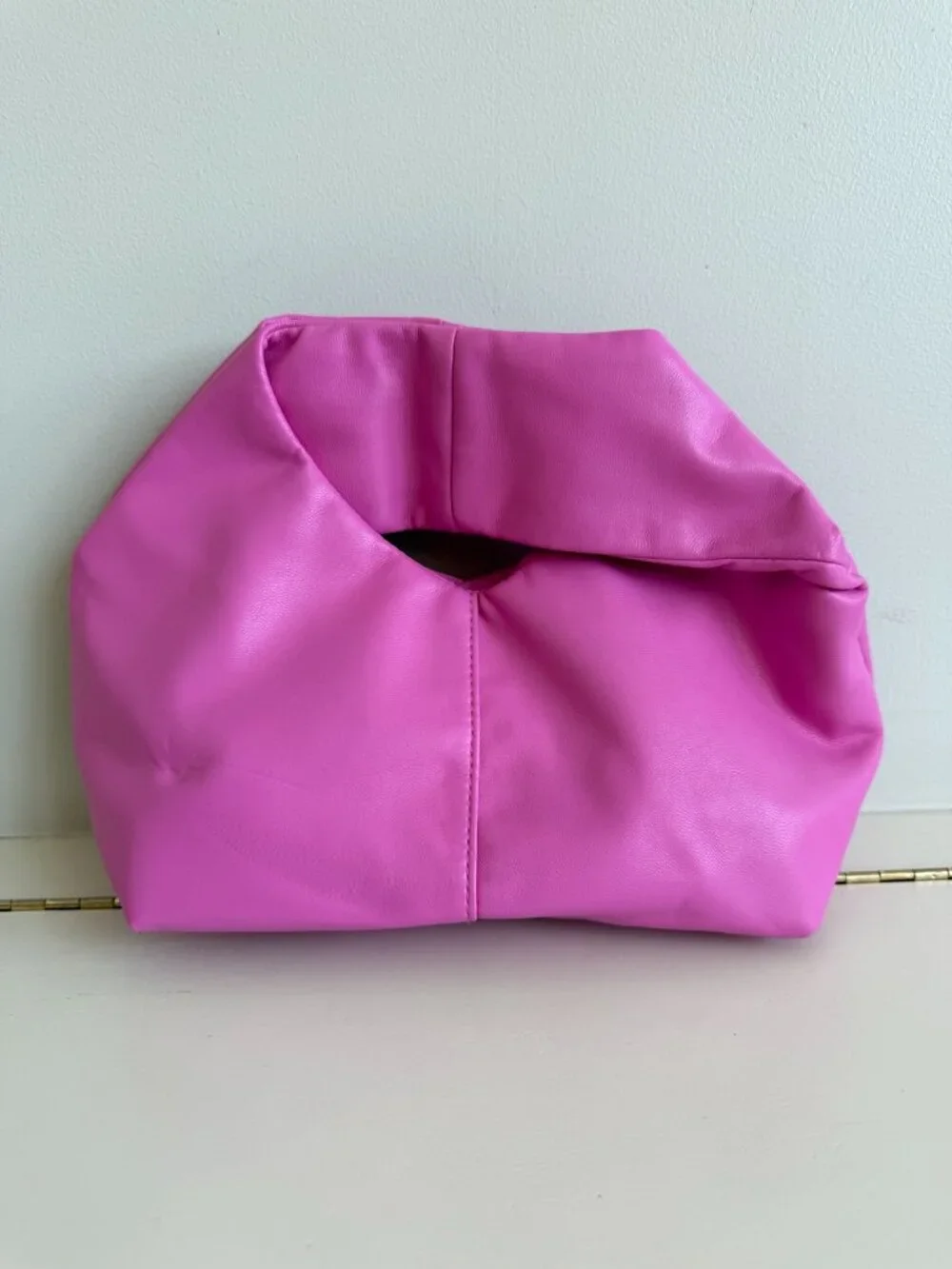 A New Day Fuchsia Pink Soft Knot Hobo Bag Vegan Leather